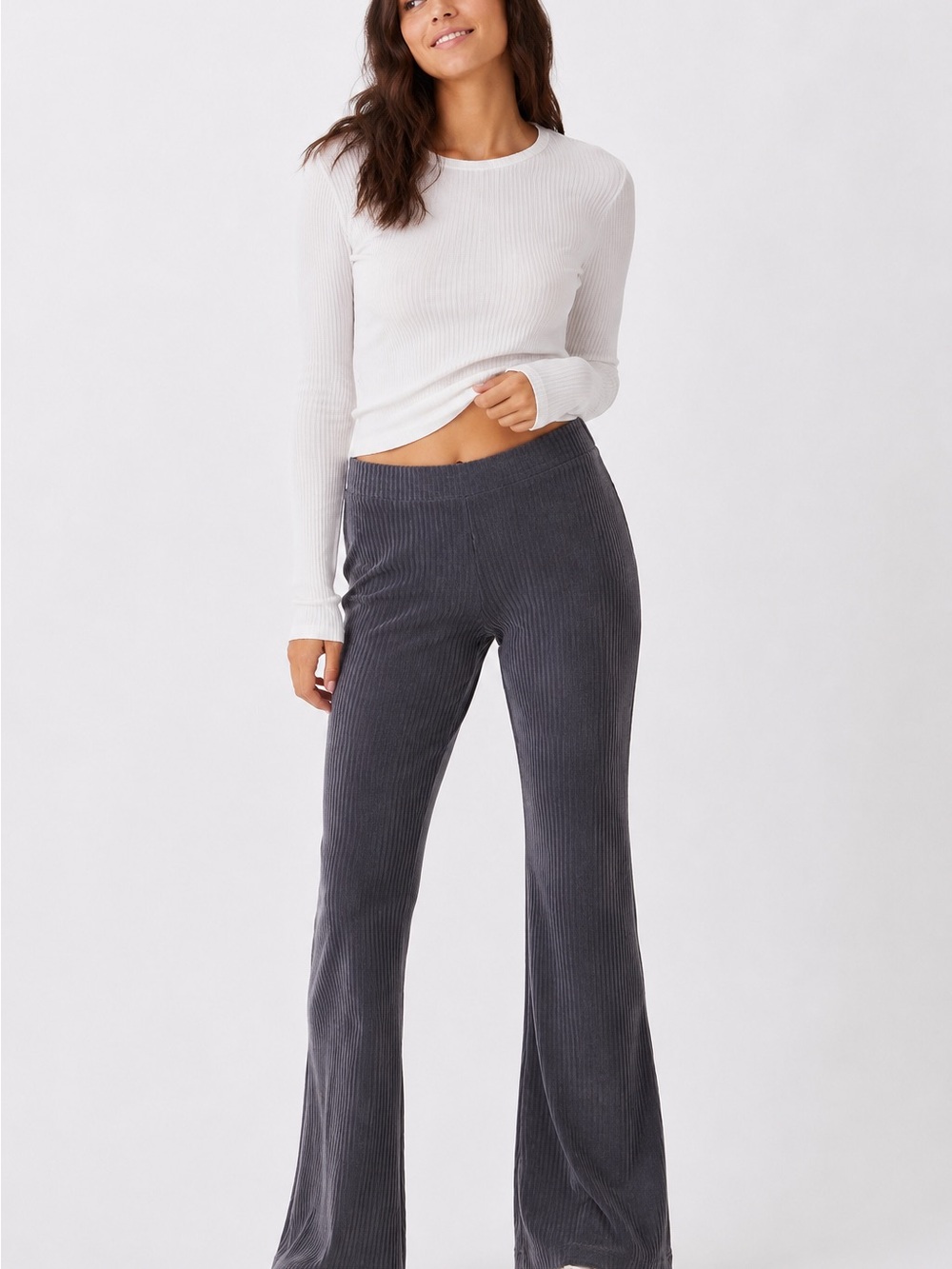 Aerie Ribbed Flare Pants NWT Gray Size Large Cozy Lounge Yoga
